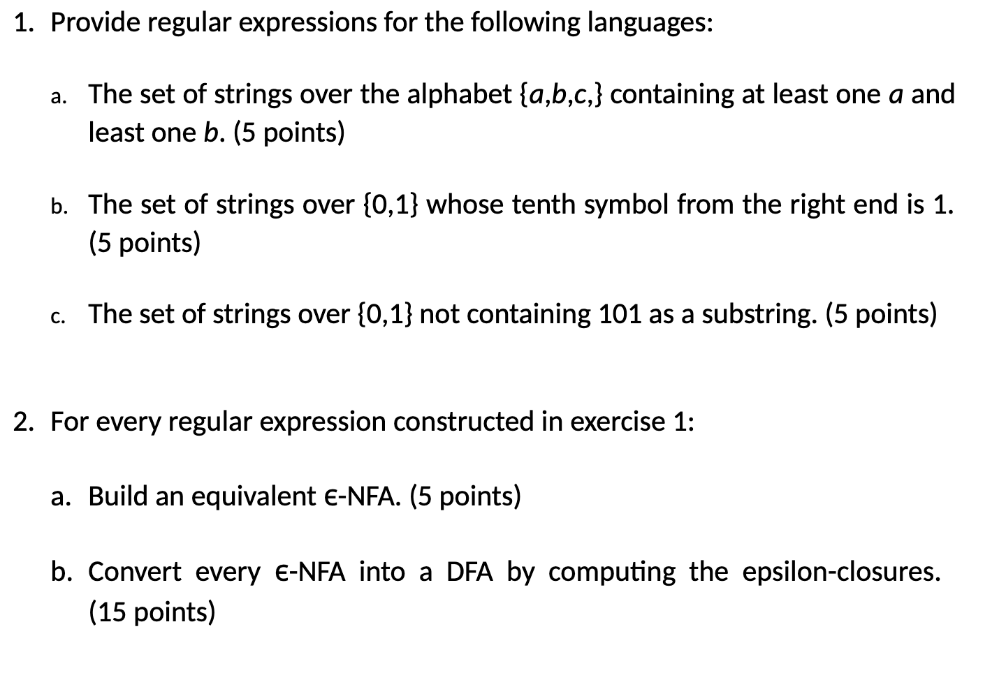 Provide regular expressions for the following