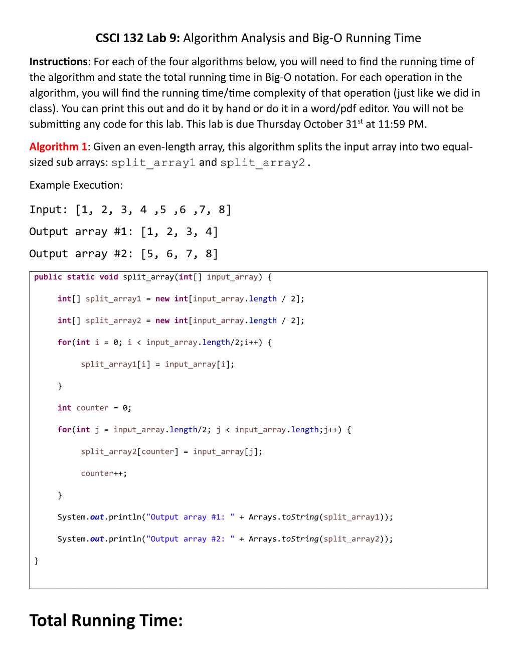 CSCI 1 3 2 Lab 9 : Algorithm Analysis and Big - O