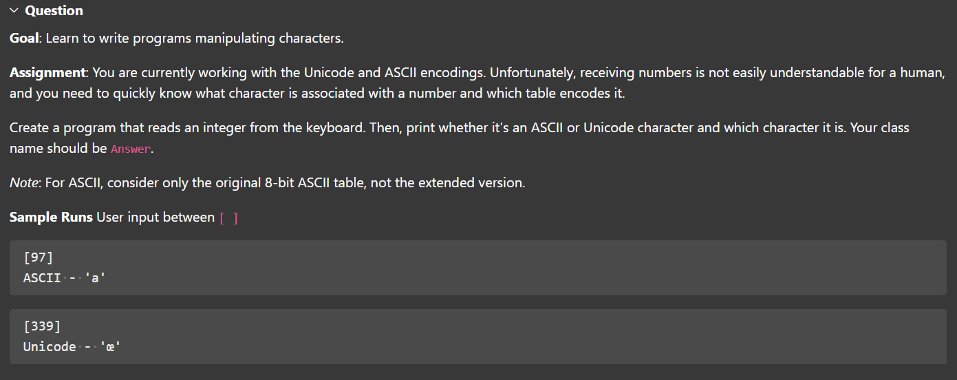 Question Goal: Learn to write programs