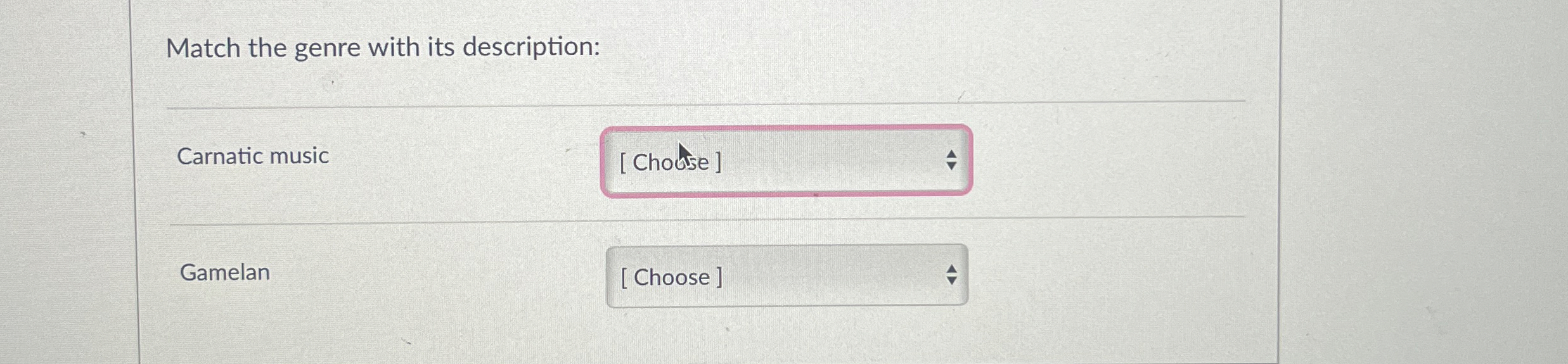 Match the genre with its description: Carnatic