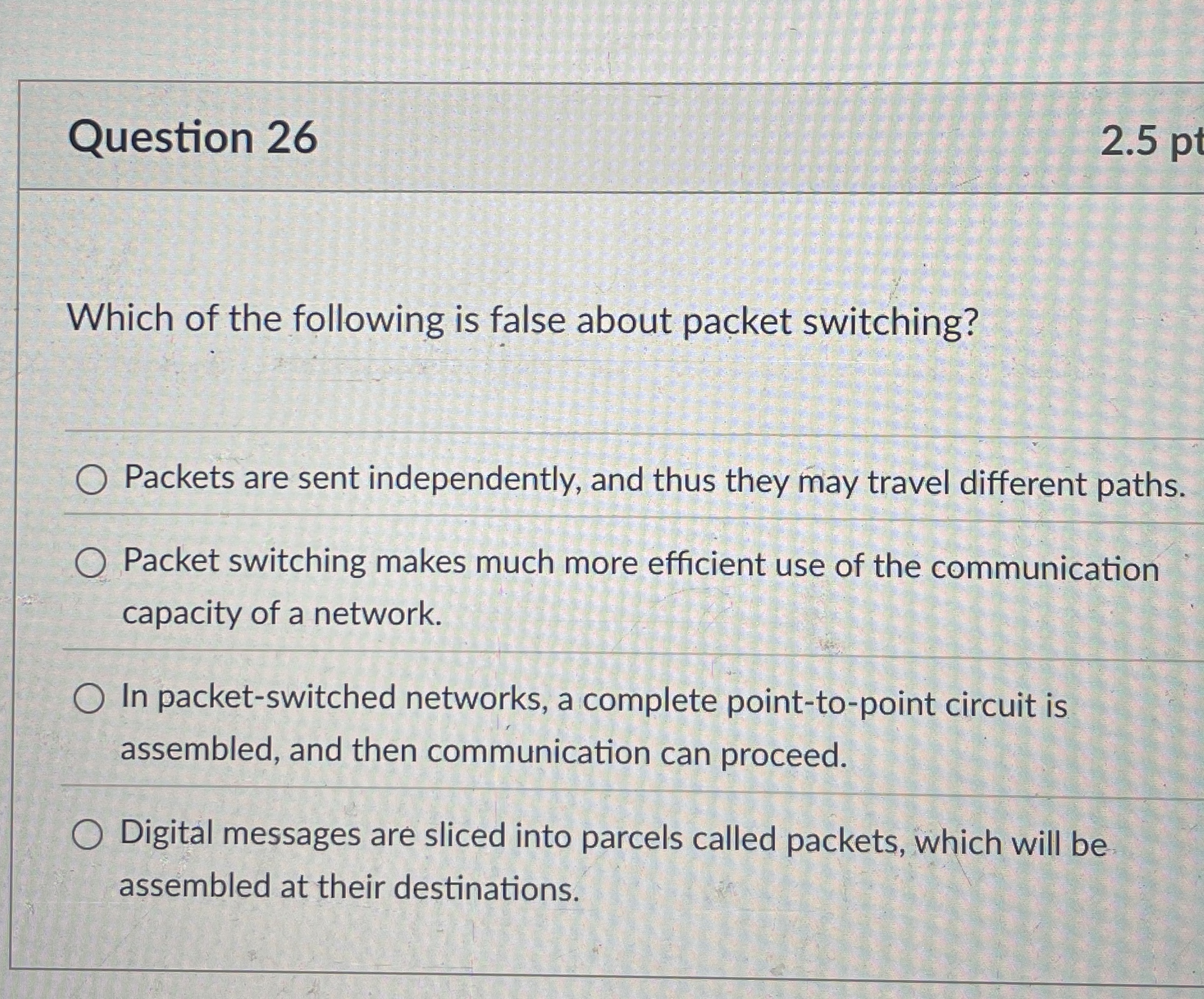 Question 2 6 2 . 5 pt Which of the following is