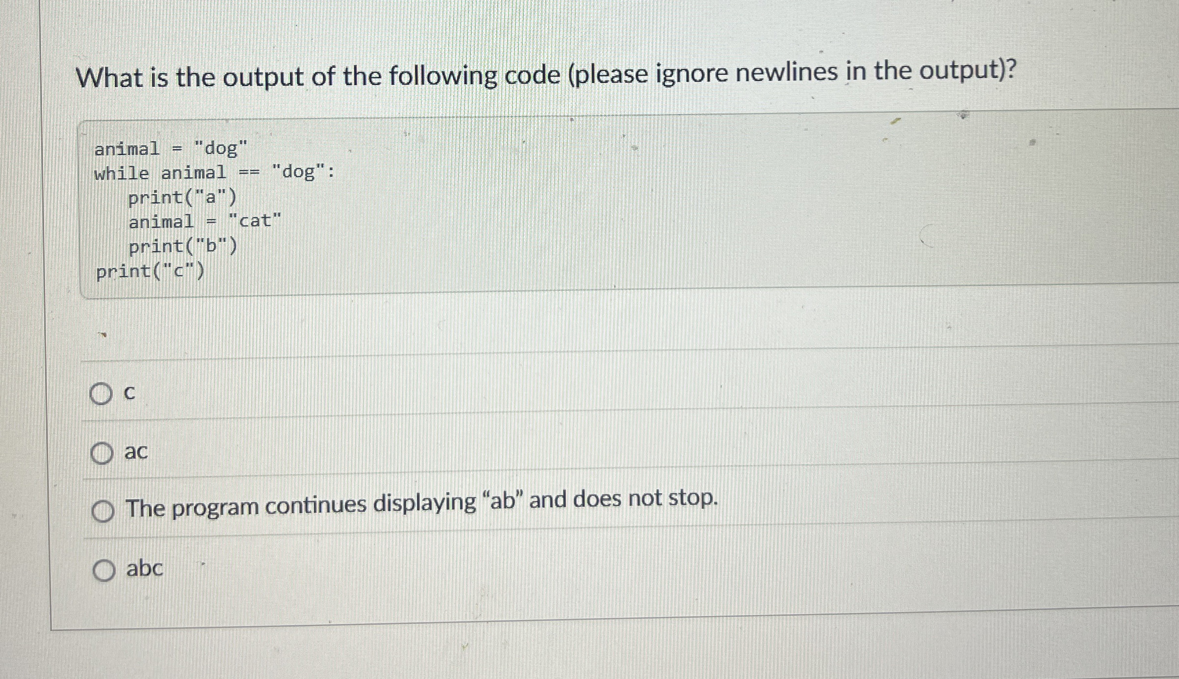 What is the output of the following code ( please
