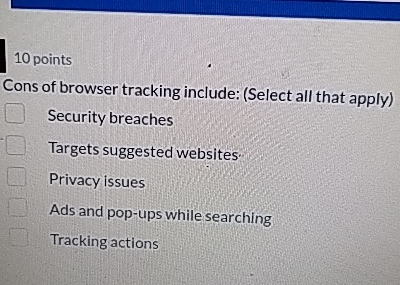 1 0 points Cons of browser tracking include: (
