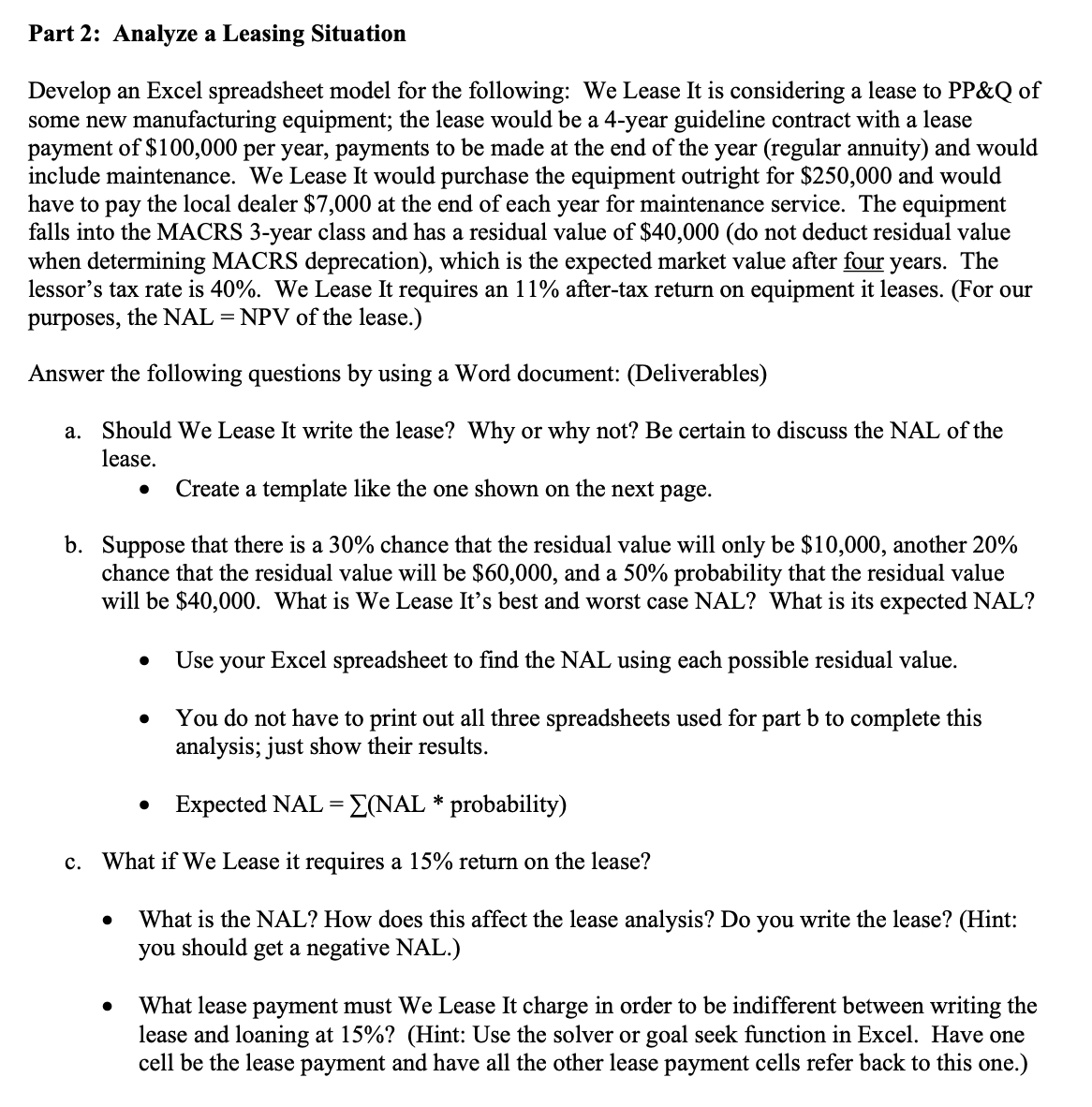 Part 2: Analyze a Leasing Situation Develop an