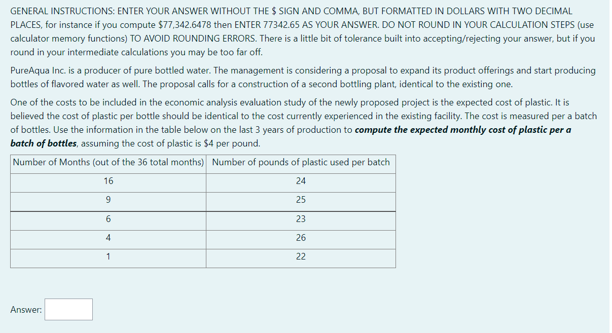 GENERAL INSTRUCTIONS: ENTER YOUR ANSWER WITHOUT