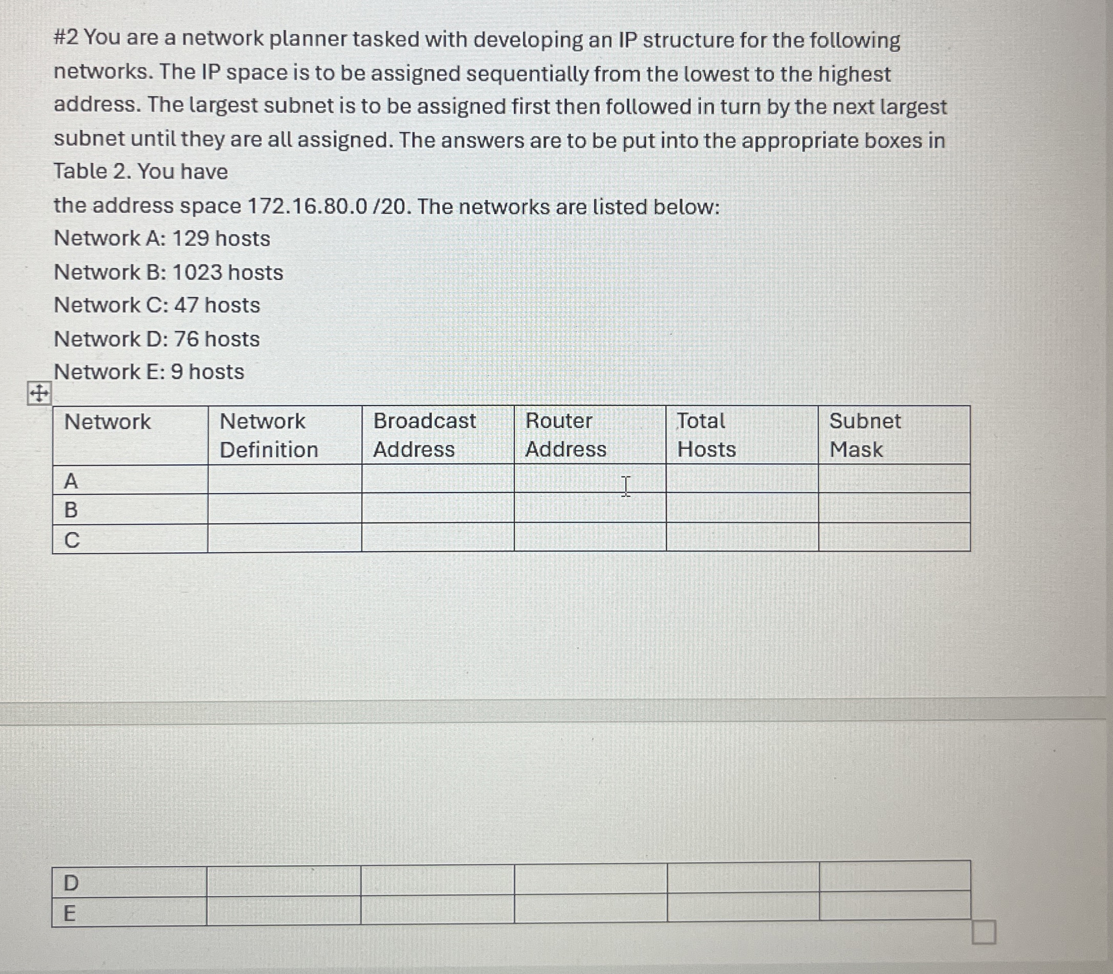 # 2 You are a network planner tasked with