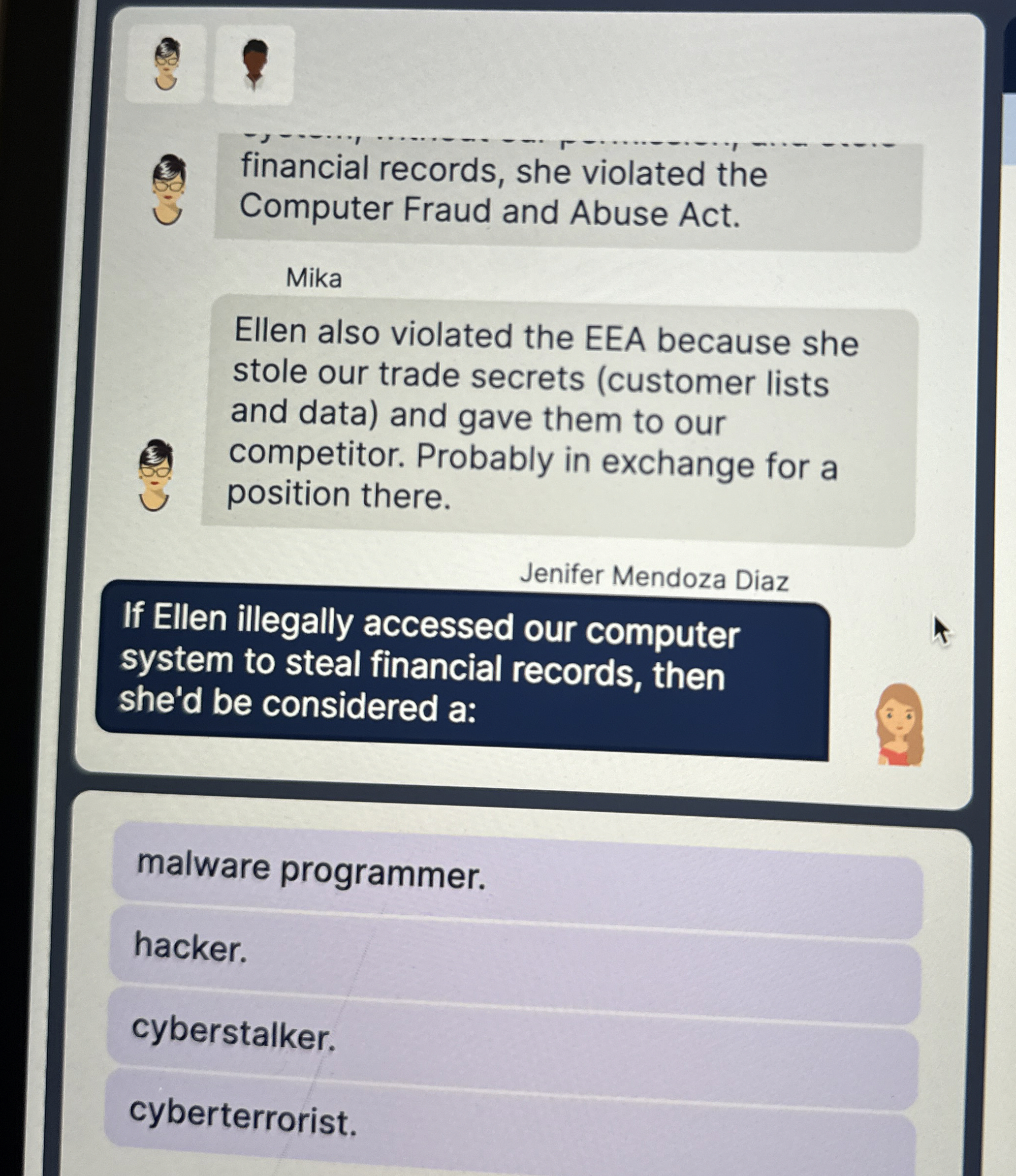 financial records, she violated the Computer