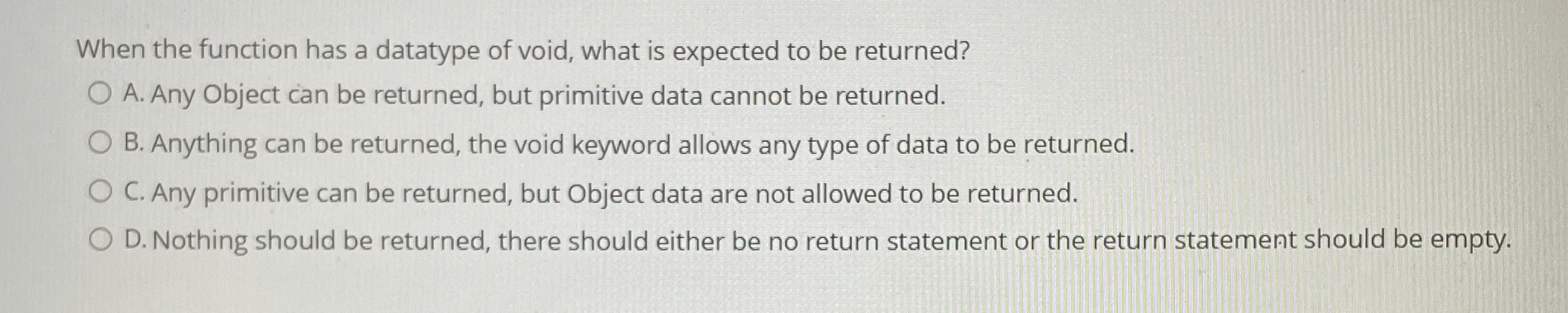 When the function has a datatype of void, what is