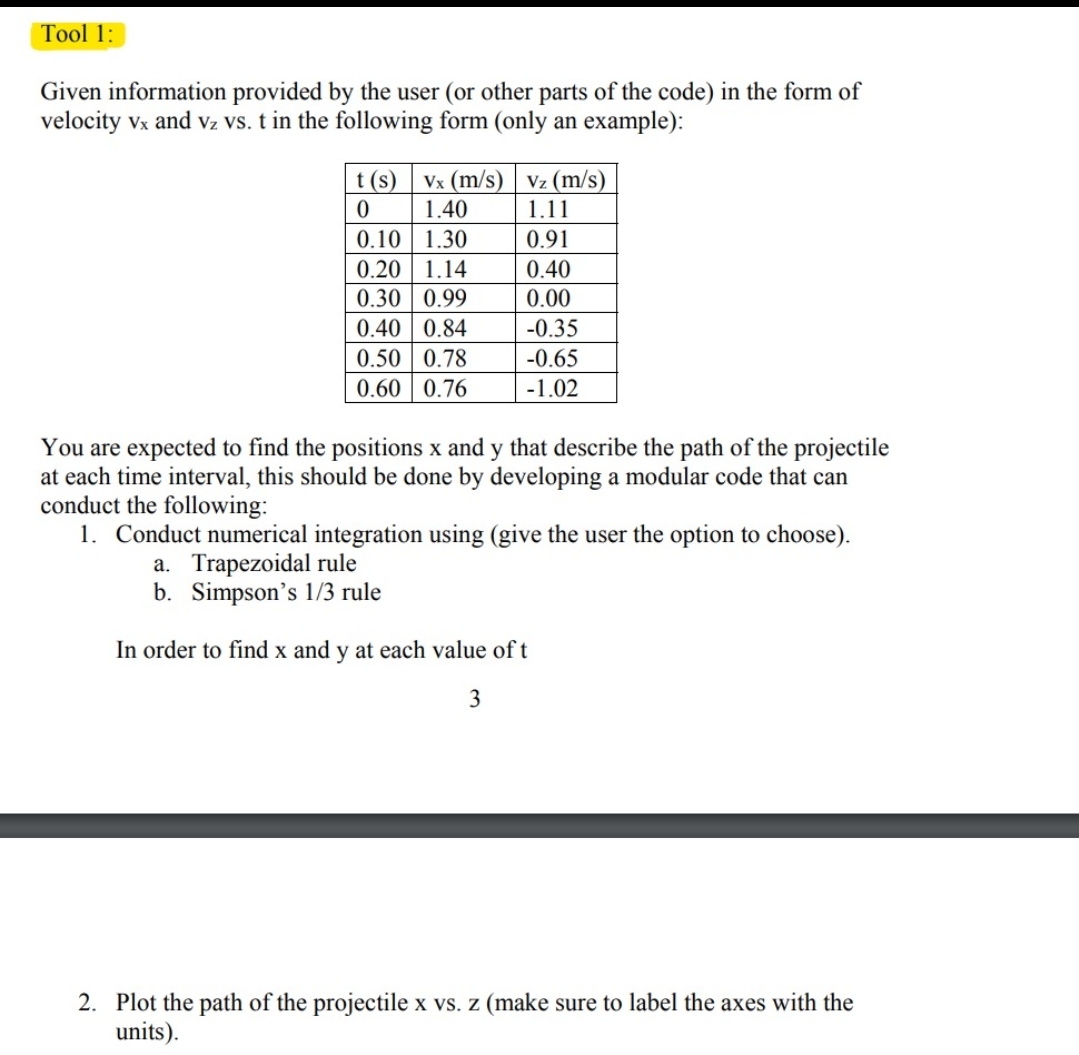 Tool 1 : Given information provided by the user (