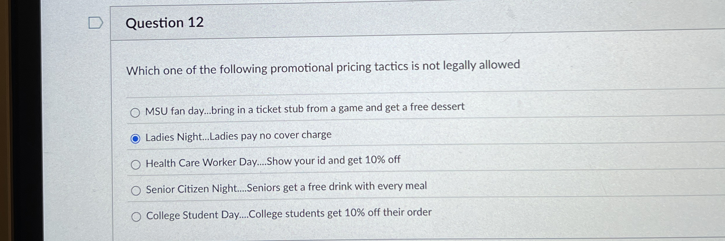 Question 1 2 Which one of the following