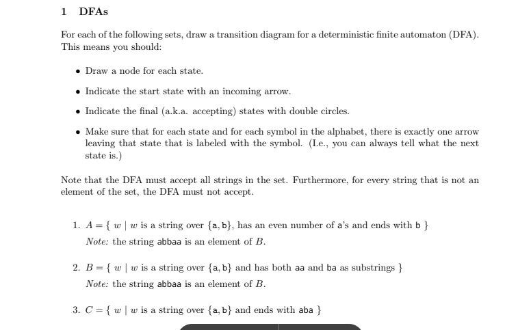 1 DFAs For each of the following sets, draw a