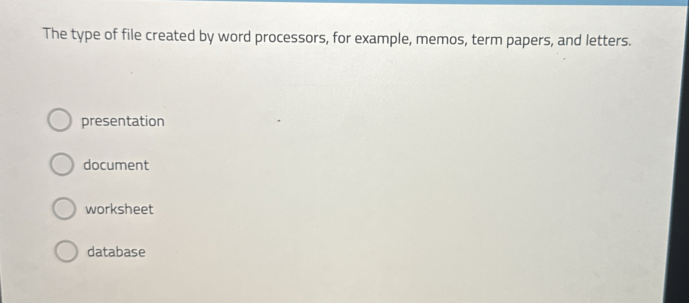 The type of file created by word processors, for