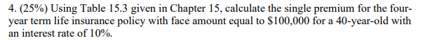4. (25%) Using Table 15.3 given in Chapter 15,