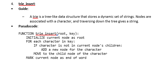 Please help with the pseudocode in python trie