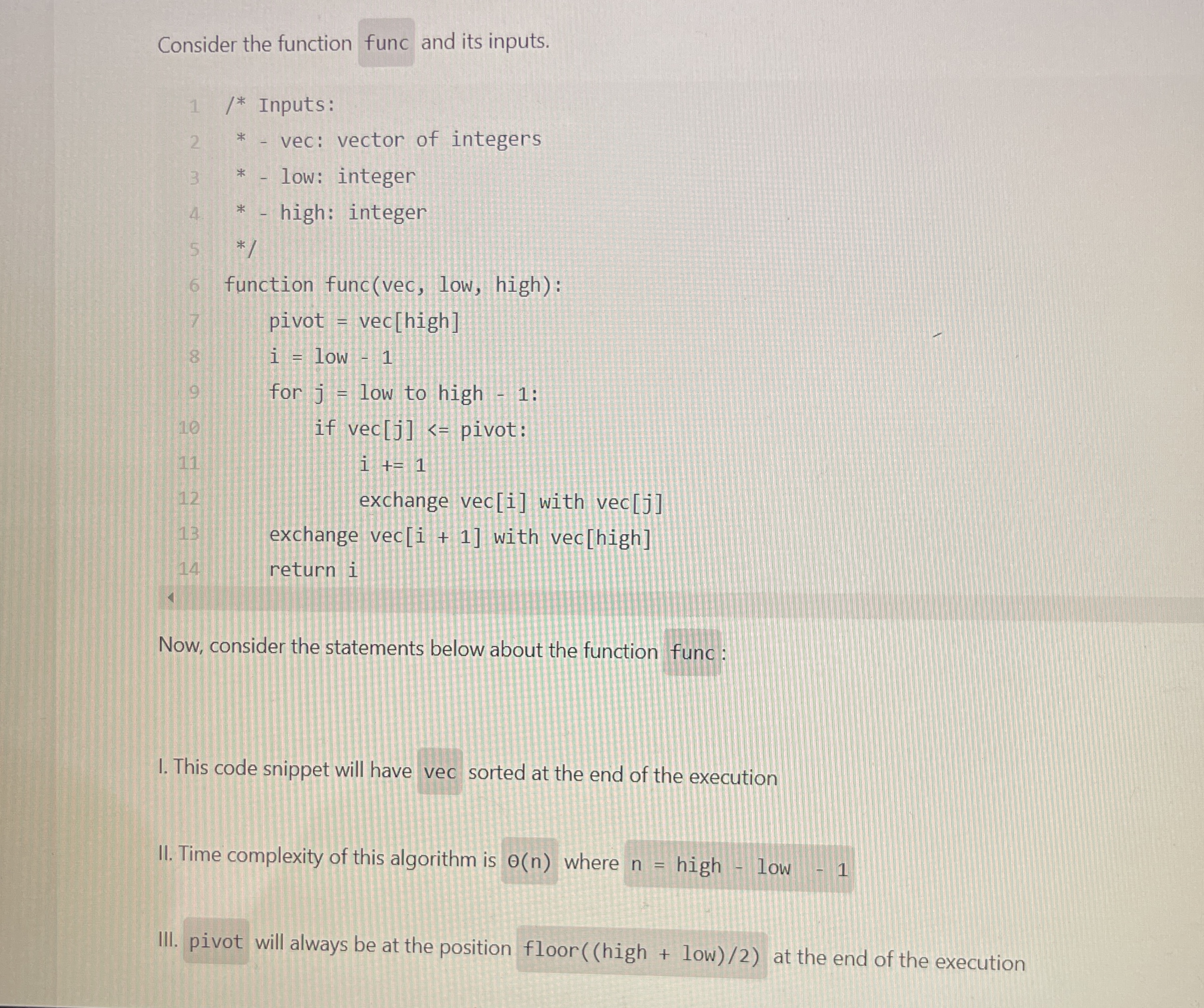Consider the function func and its inputs. 1 / *