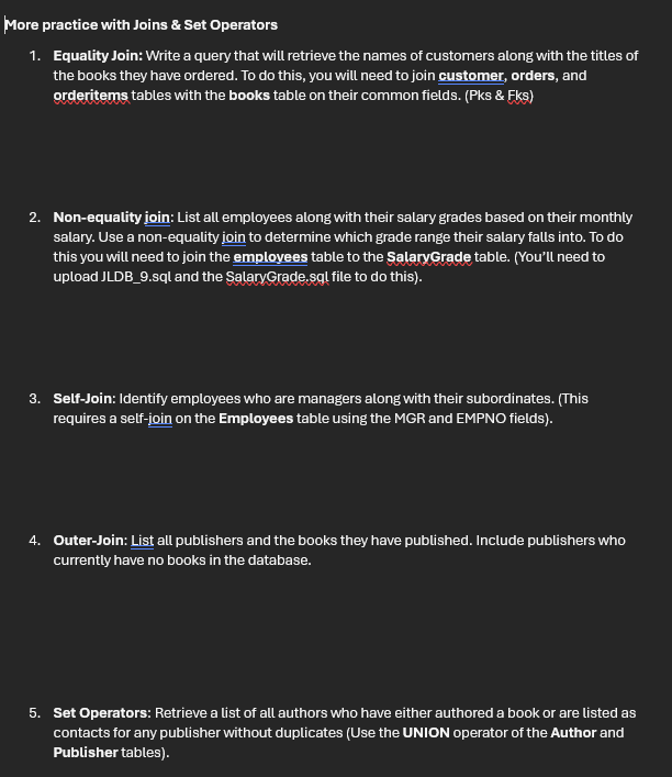 More practice with Joins \ & Set Operators 1 .
