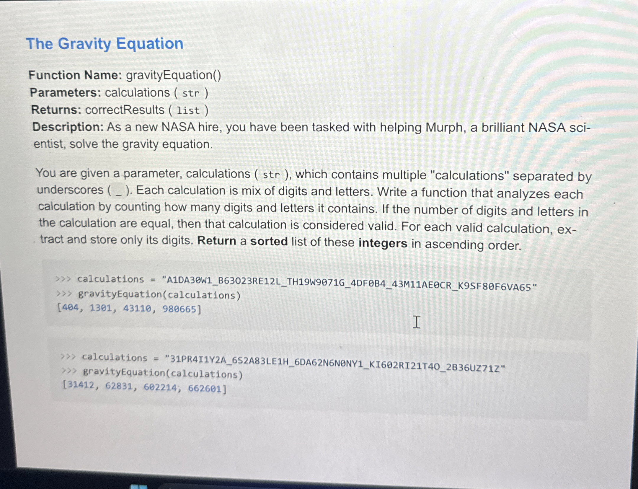 The Gravity Equation Function Name: