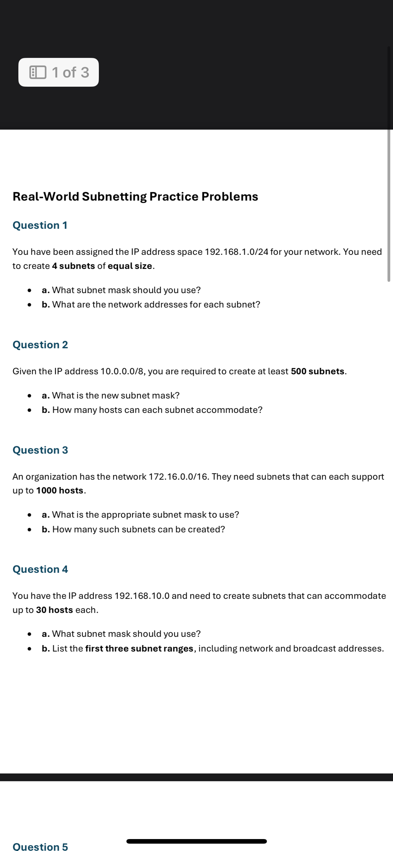 Real - World Subnetting Practice Problems