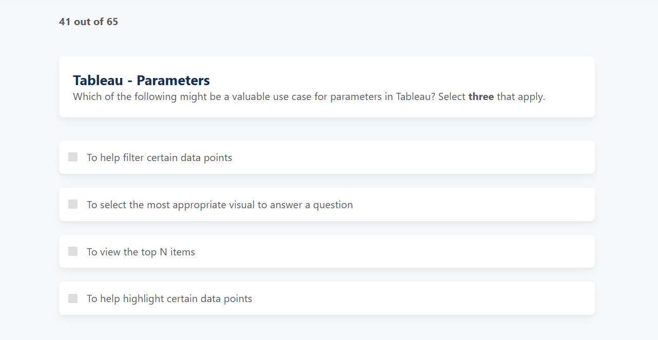4 1 out of 6 5 Tableau - Parameters Which of the