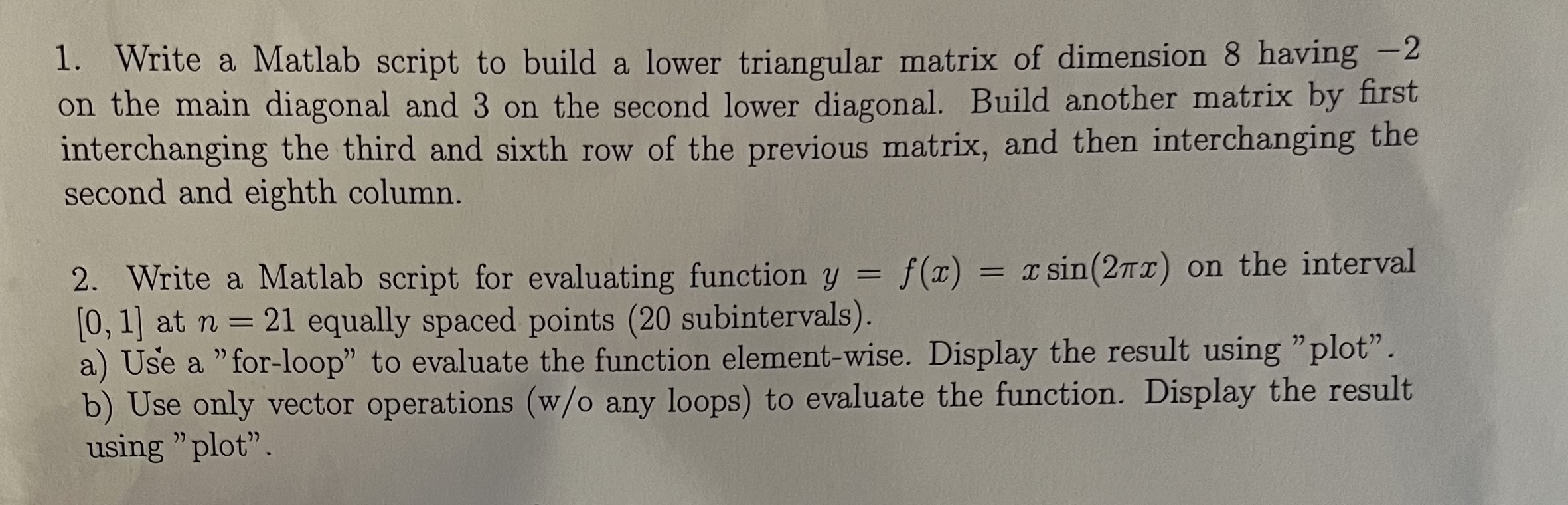 Write a Matlab script to build a lower triangular