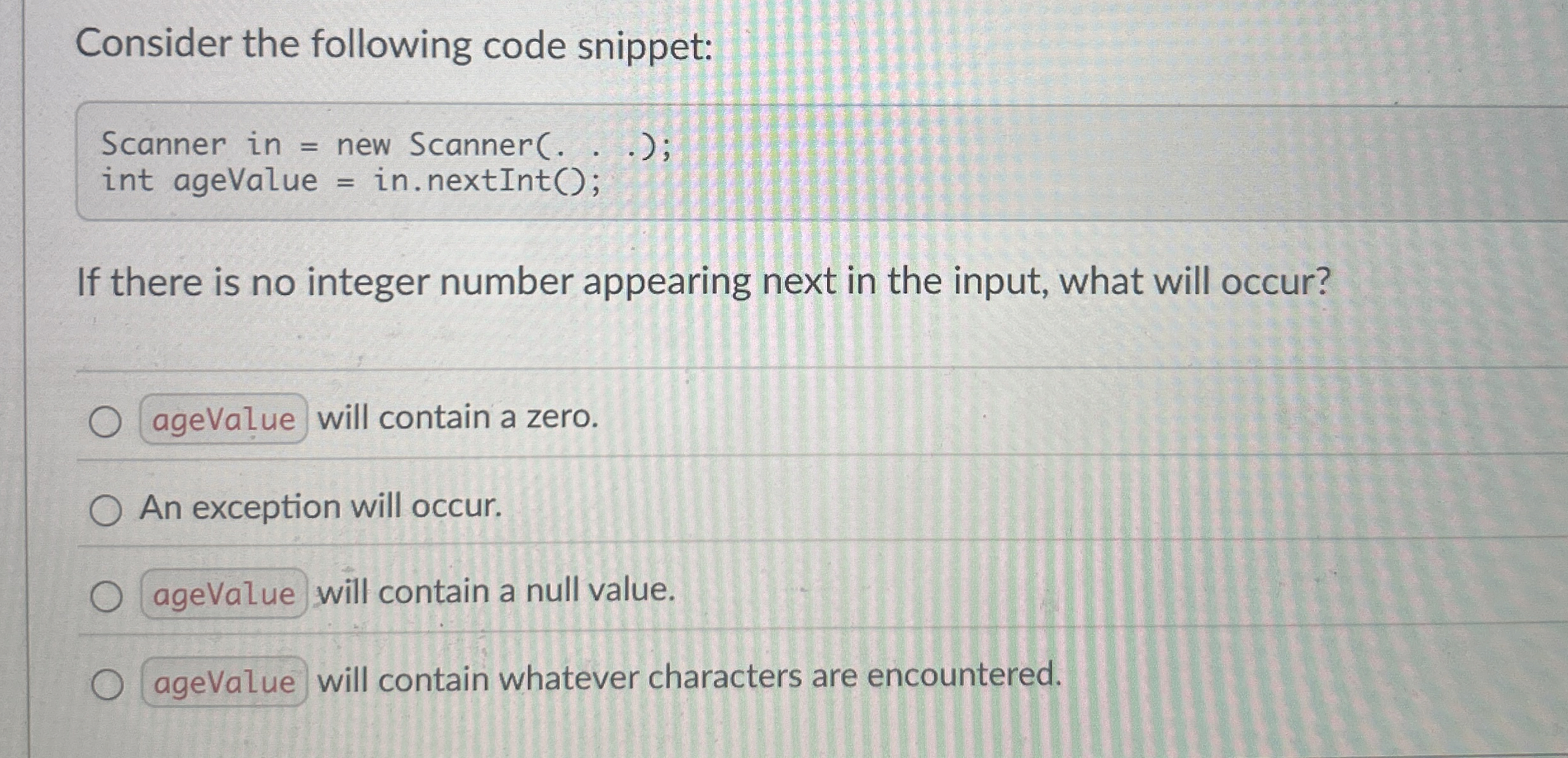 Consider the following code snippet: Scanner in =