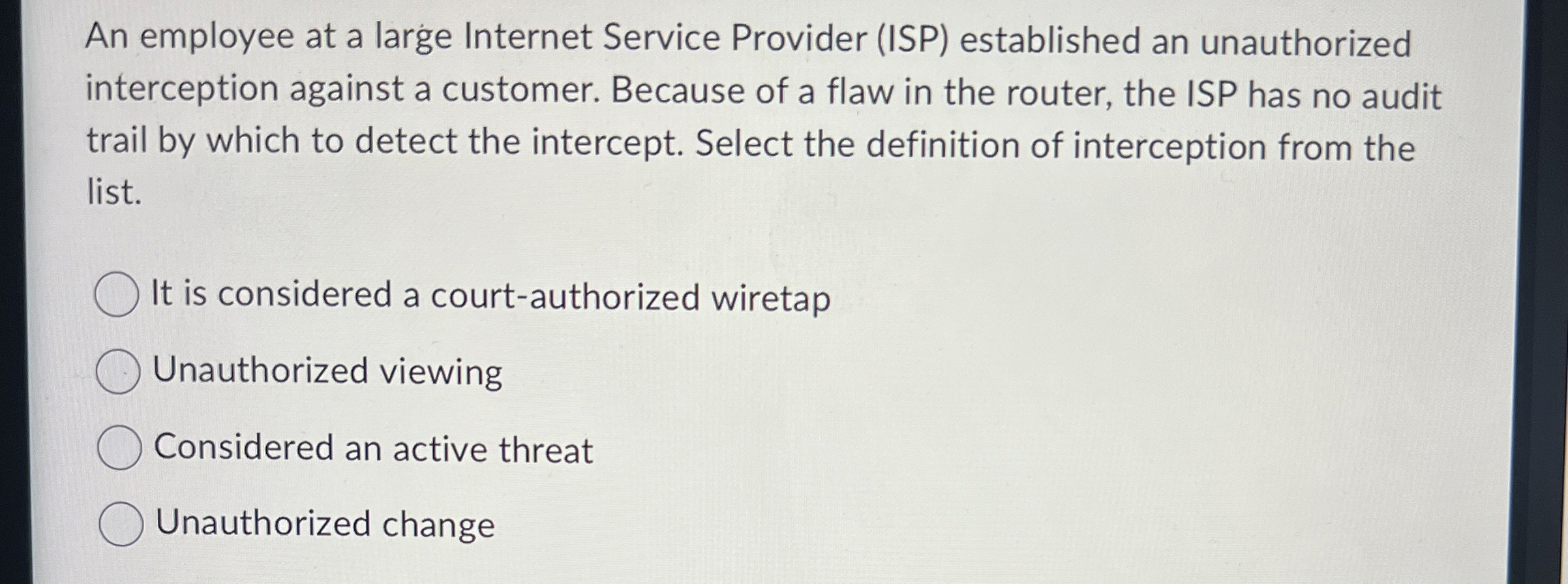 An employee at a large Internet Service Provider