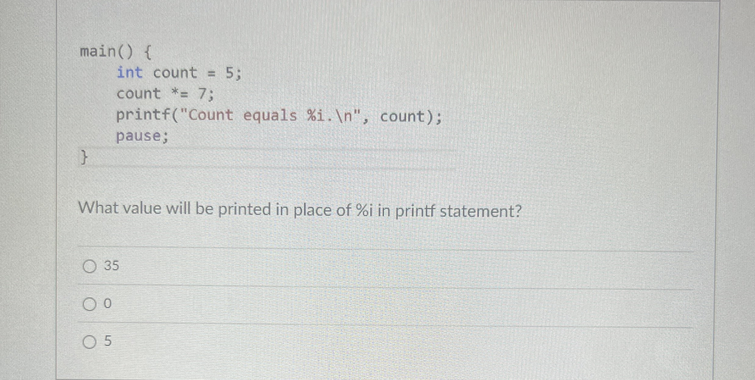 What value will be printed in place of % i in