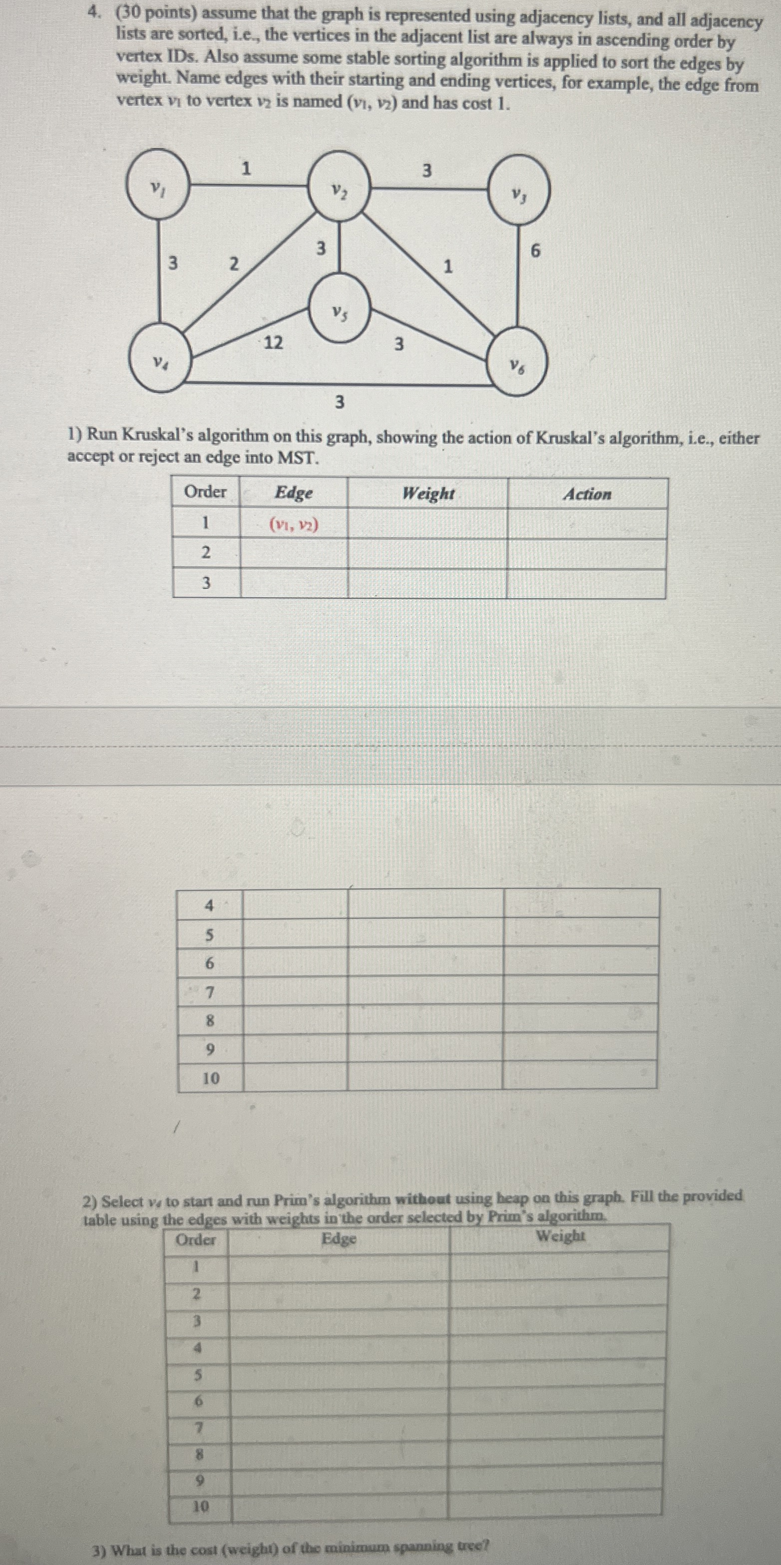 ( 3 0 points ) assume that the graph is