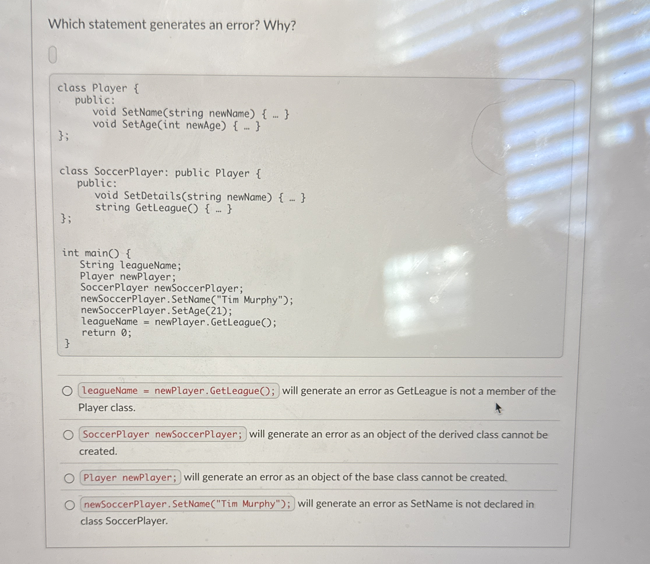 Which statement generates an error?