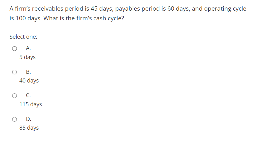 A firm has the credit term of net 30 and the