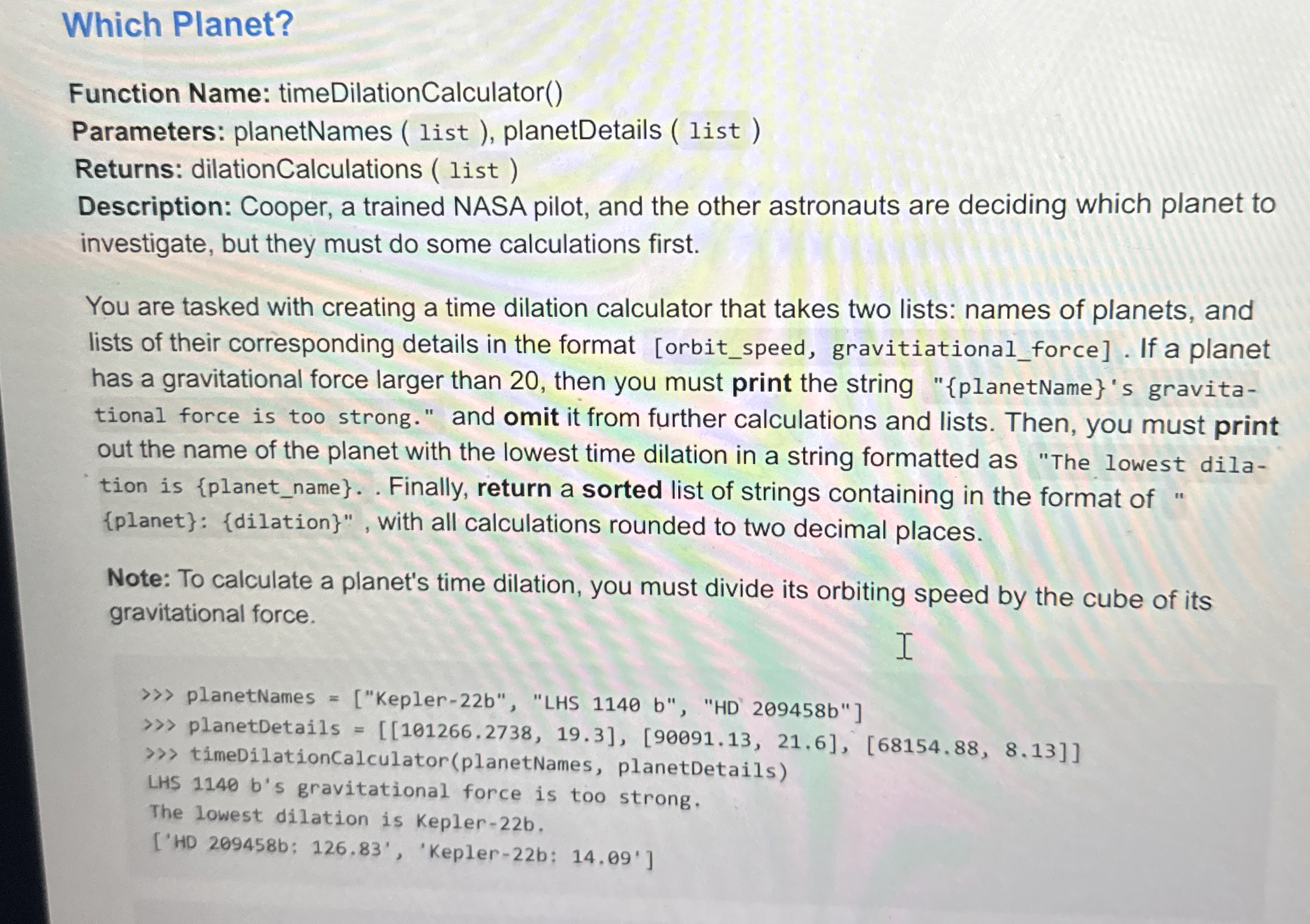 Which Planet? Function Name: