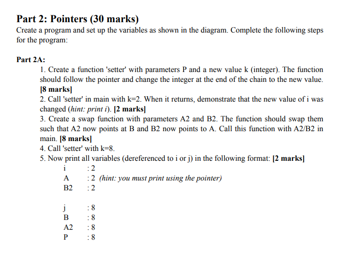 Part 2 : Pointers ( \ ( \ mathbf { 3 0 } \ )