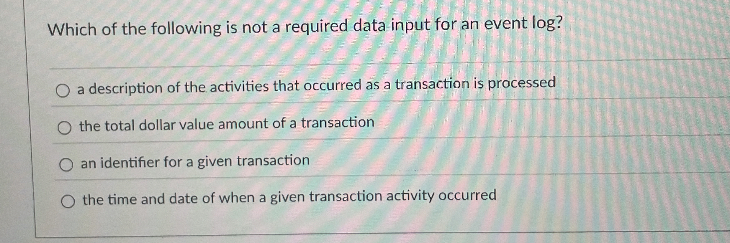 Which of the following is not a required data
