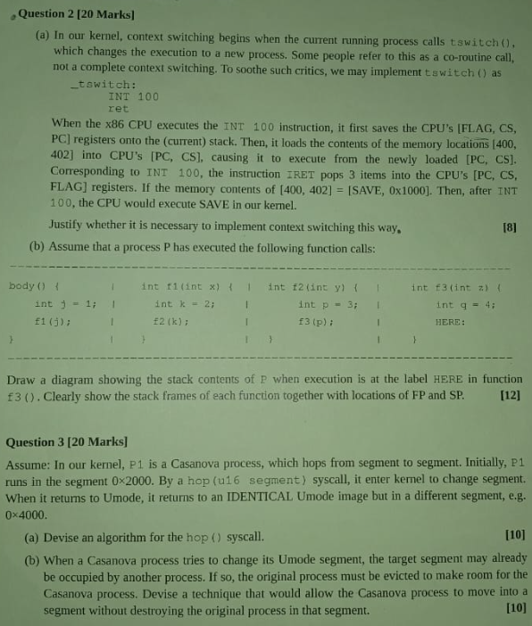 , Question 2 [ 2 0 Marks ] ( a ) In our kemel,