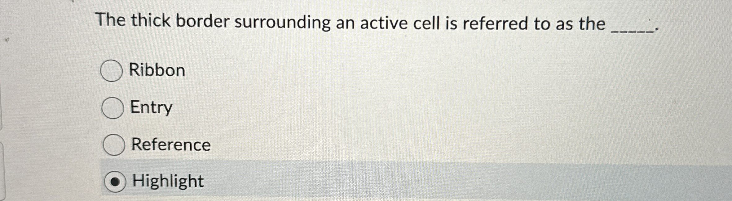 The thick border surrounding an active cell is