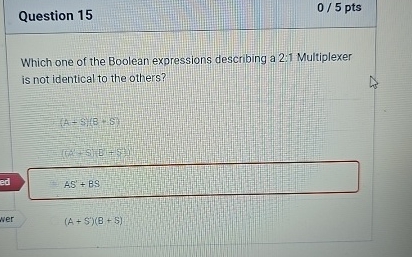 Question 1 5 Which one of the Boolean expressions