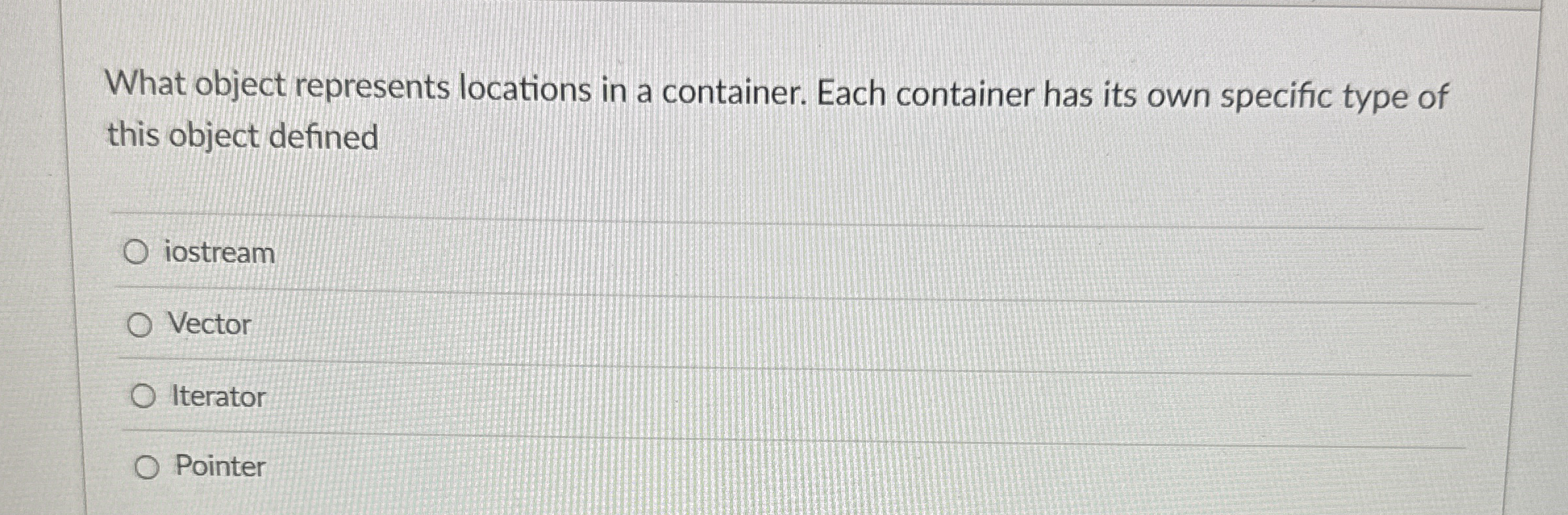 What object represents locations in a container.