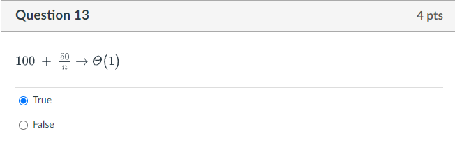 Question 1 3 1 0 0 + 5 0 n ( 1 ) True False