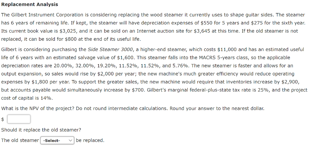 Replacement Analysis The Gilbert Instrument