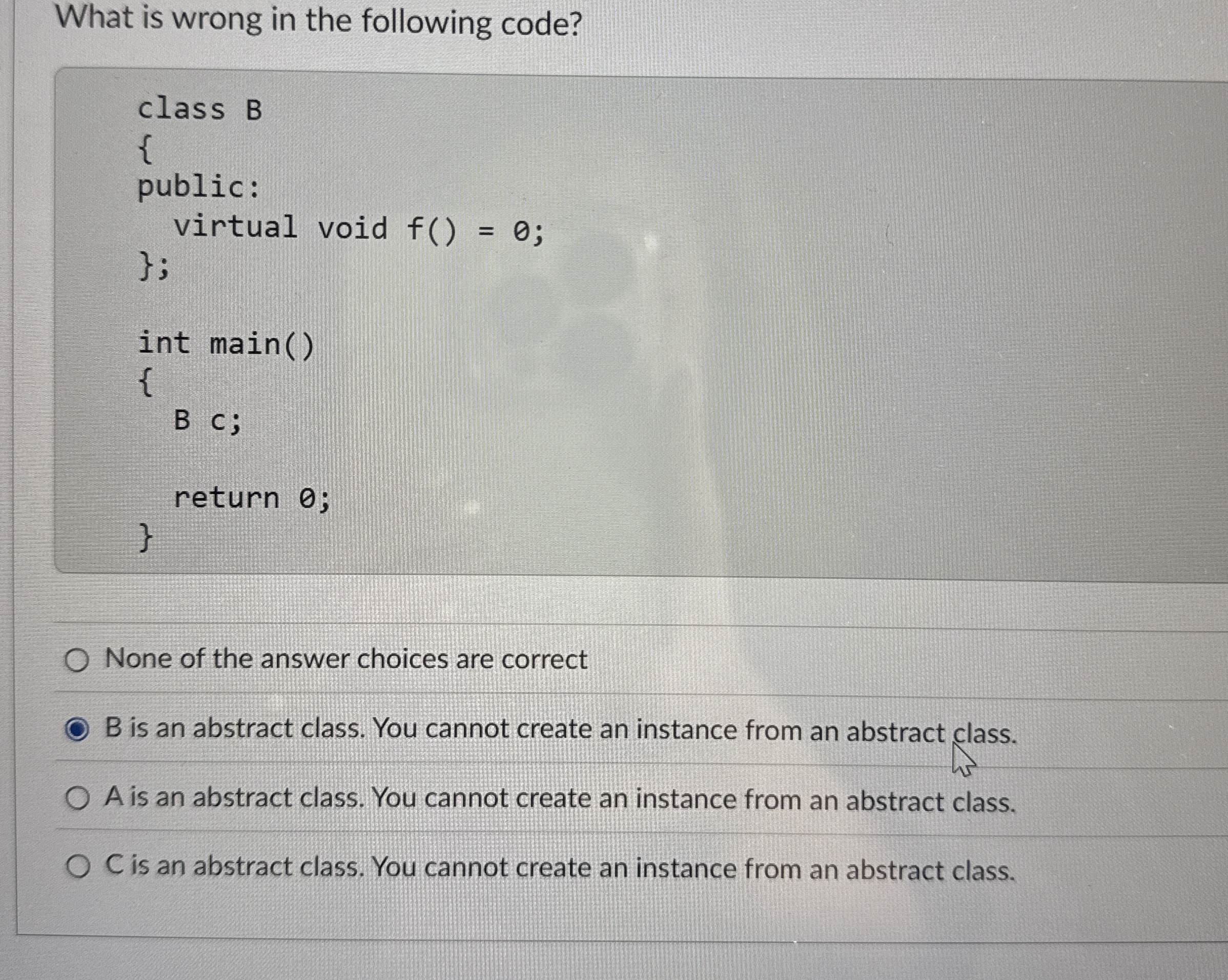 What is wrong in the following code?None of the