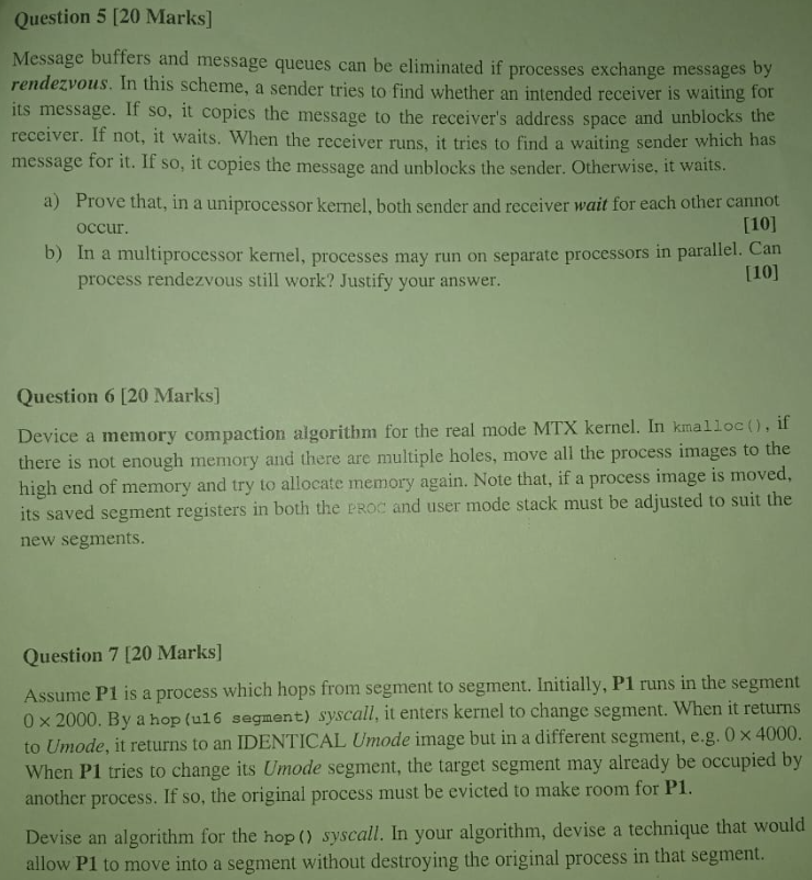 Question 5 [ 2 0 Marks ] Message buffers and