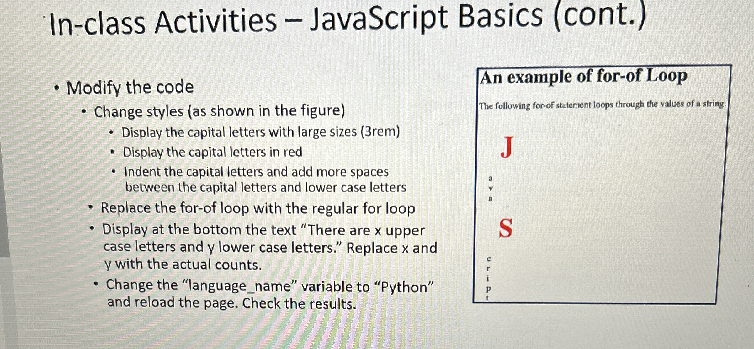 In - class Activities - JavaScript Basics ( cont