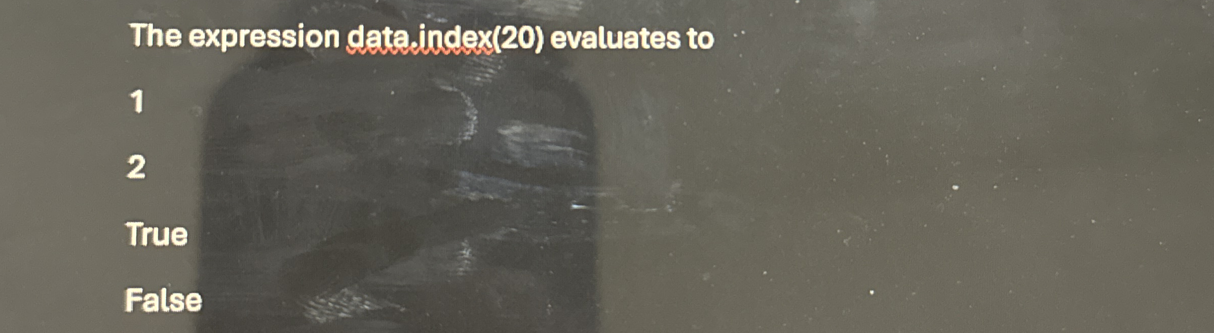 The expression dataindex ( 2 0 ) evaluates to 1 2