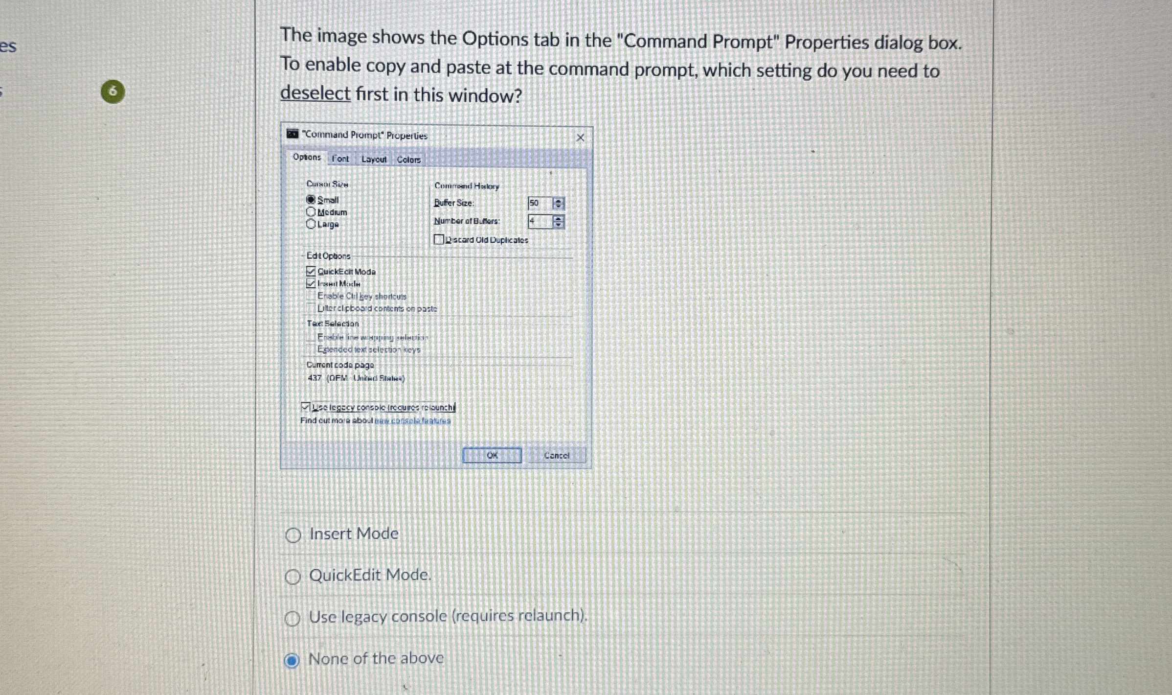The image shows the Options tab in the "Command