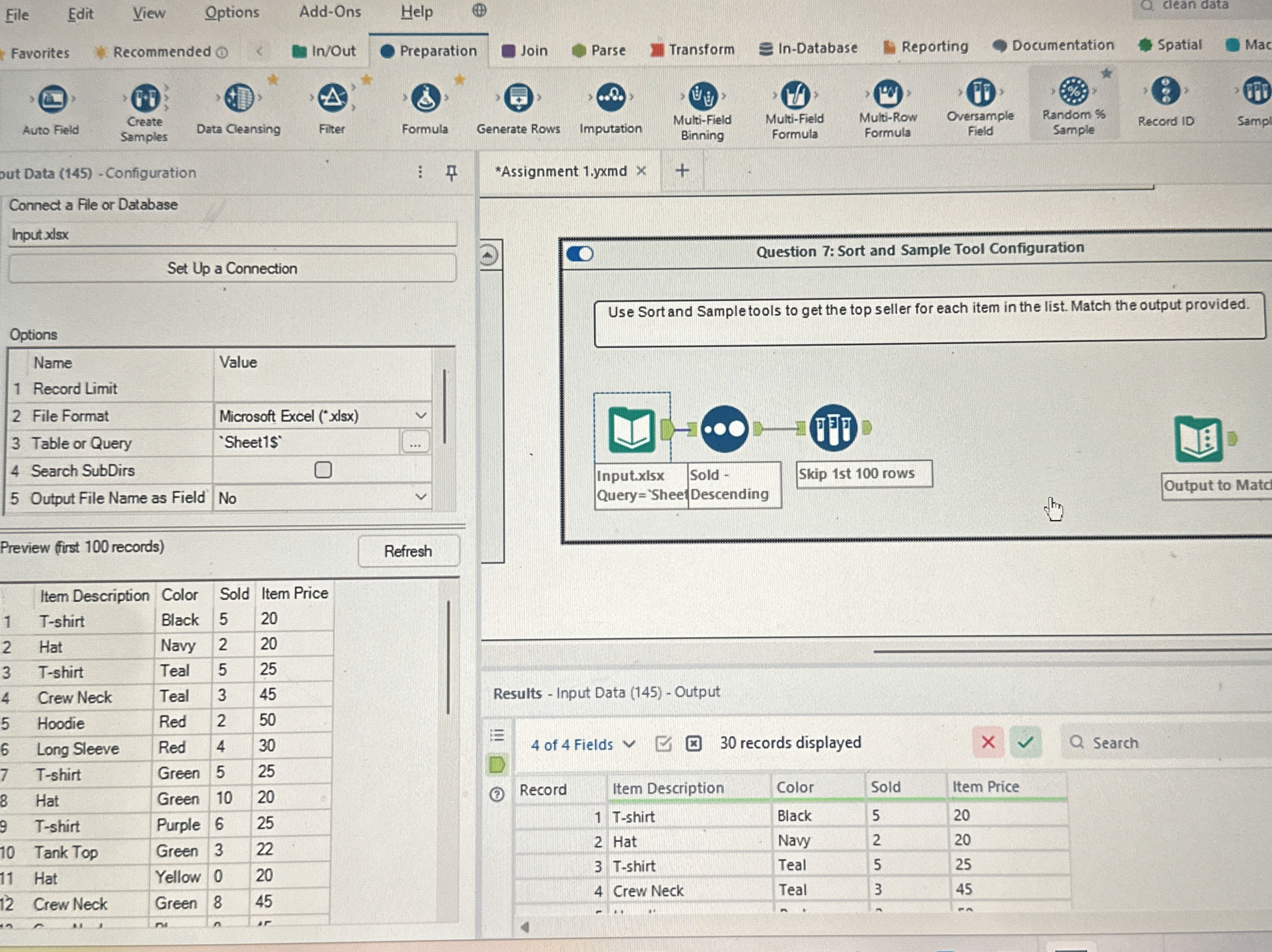 Steps for Alteryx, using Sort and Sample Tools,