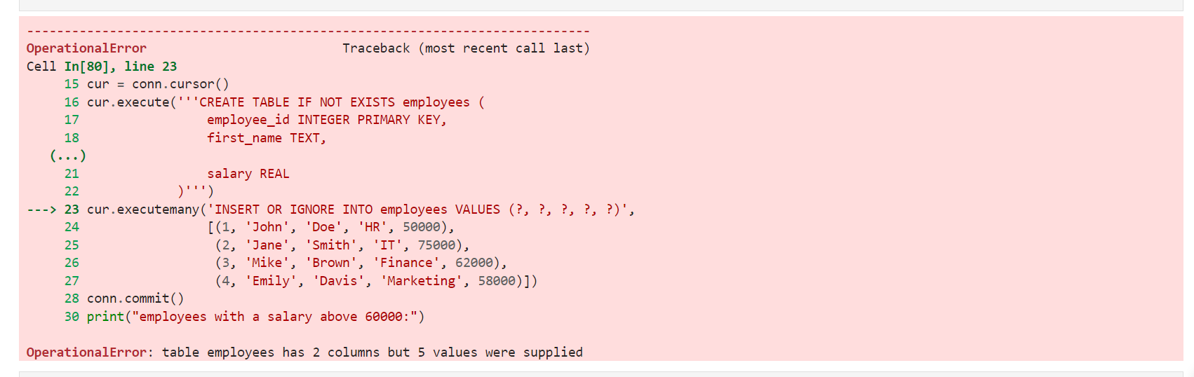 OperationalError Traceback ( most recent call