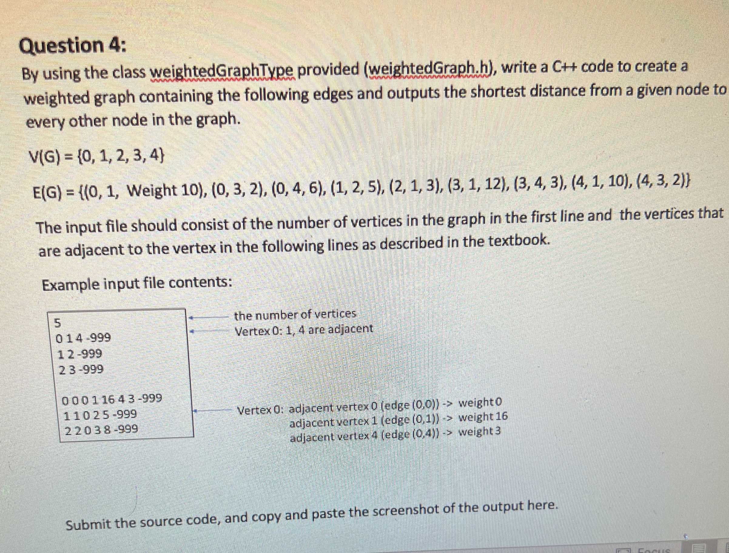 Question 4 : By using the class weightedGraphType