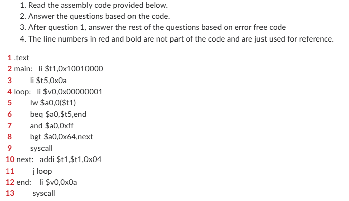 1 . Read the assembly code provided below. 2 .