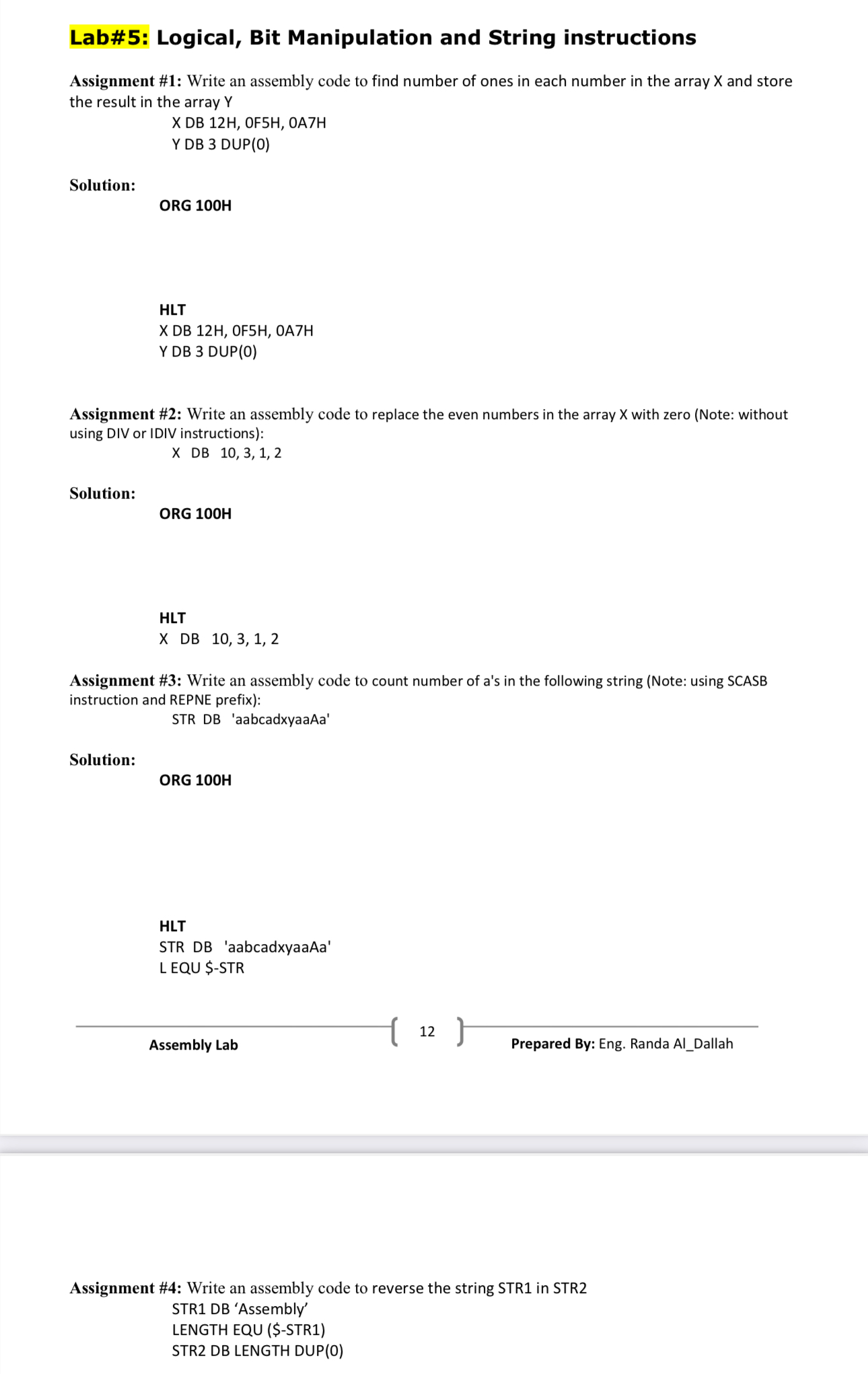 Lab# 5 : Logical, Bit Manipulation and String
