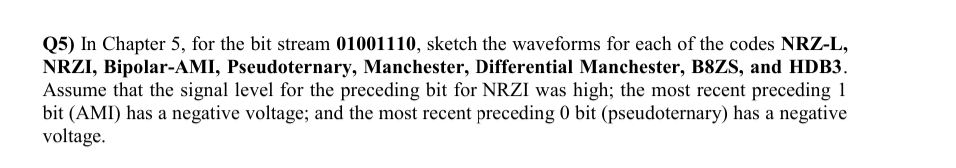 Q 5 ) In Chapter 5 , for the bit stream 0 1 0 0 1